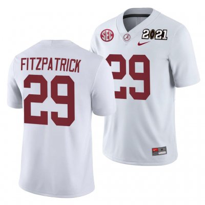 Men's Alabama Crimson Tide #29 Minkah Fitzpatrick 2021 Rose Bowl Champions White NCAA Playoff Away College Football Jersey 2403YWMB0